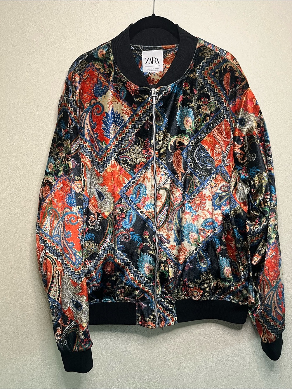 Zara Multicolor Boho Maximalist Paisley Bomber Jacket XL 21”x 27”
